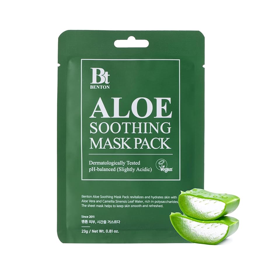 Maskë fytyre Benton Aloe Soothing nga BASSKO – hidraton, qetëson dhe rigjeneron lëkurën e irrituar.
