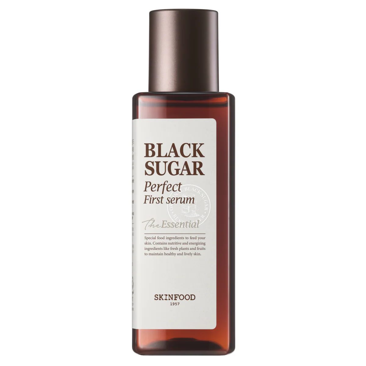 Skinfood Black Sugar Perfect First Serum The Essential – serum rigjenerues me sheqer të zi për lëkurë të ndritshme nga Bassko.