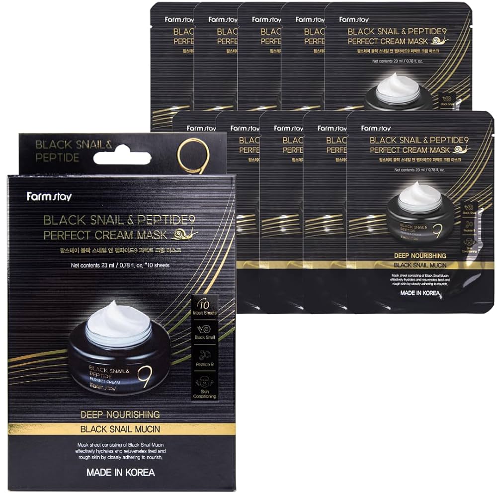 Maskë krem Farmstay Black Snail & Peptide9 Perfect nga BASSKO – ushqen, rigjeneron dhe ndihmon në reduktimin e rrudhave për një lëkurë më të shëndetshme.