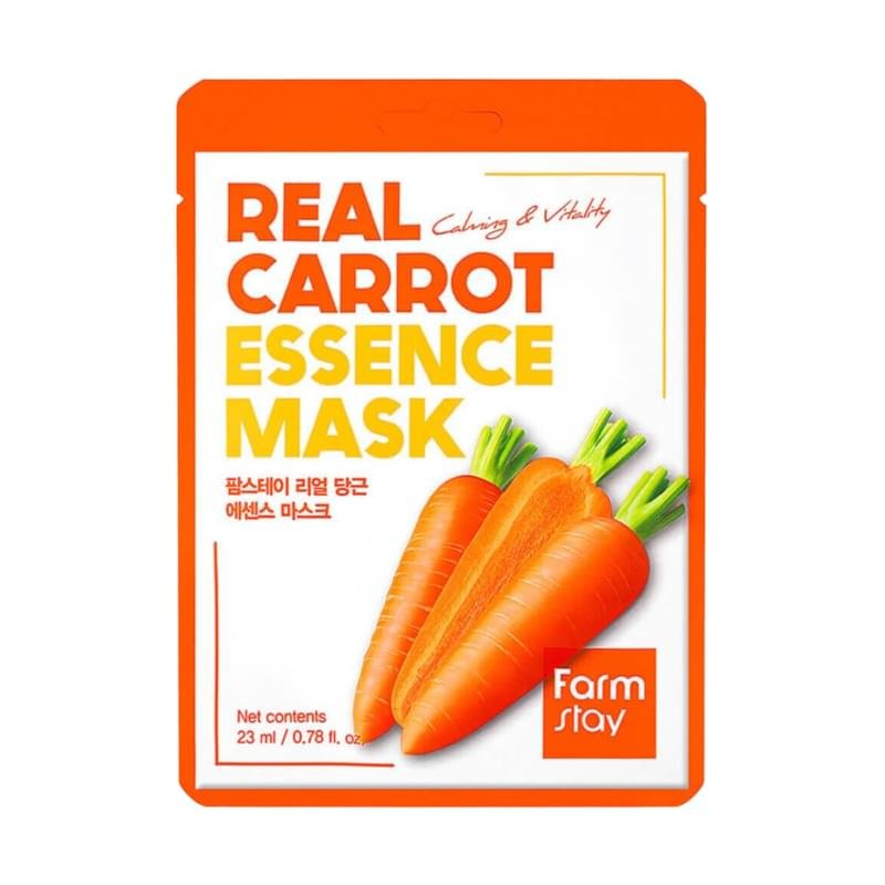 Maskë fytyre Farmstay Real Carrot Essence nga BASSKO – pasuron lëkurën me vitamina, rigjeneron dhe jep shkëlqim natyral.