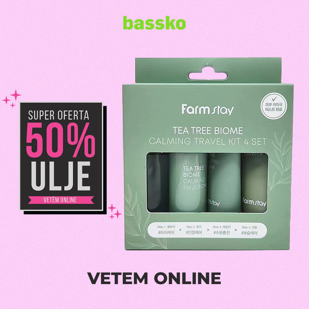 Farmstay - Tea Tree Biome Set Udhëtimi (Tonik, Emulsion, Pastrues pH i Ulët, Krem)