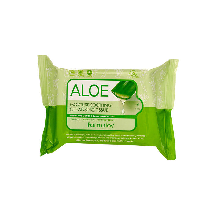 Farmstay Aloe Moisture Soothing Cleansing Tissue – faculeta pastruese me aloe vera për qetësim dhe freski nga Bassko.