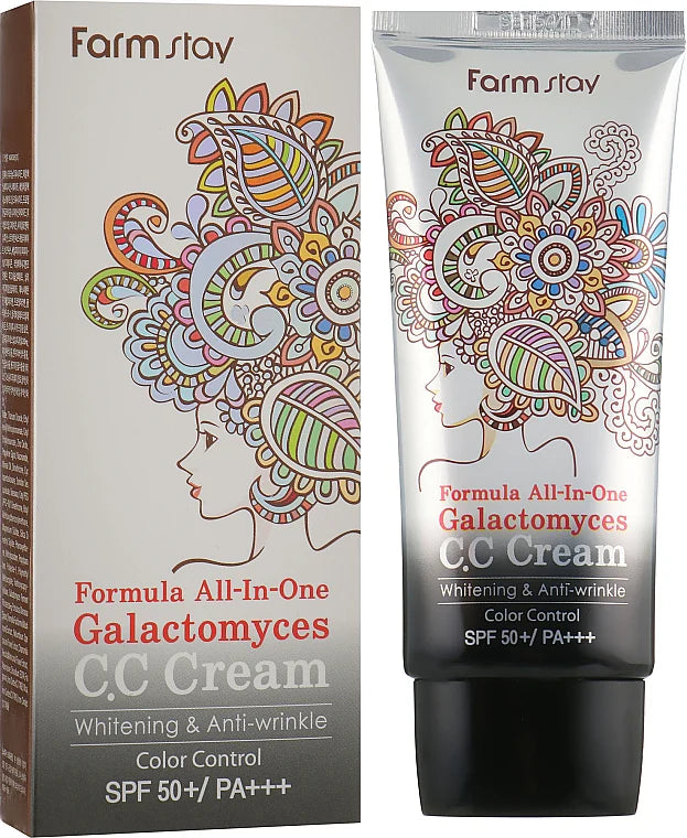 Farmstay Formula All-In-One Galactomyces CC Cream – krem CC multifunksional me galactomyces për mbulim natyral dhe kujdes të lëkurës nga Bassko.
