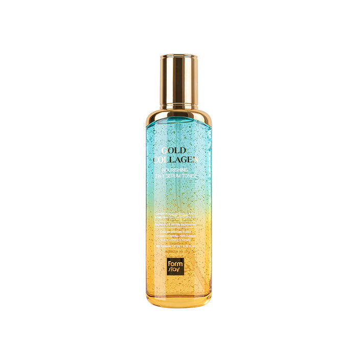 Farmstay Gold Collagen Nourishing 2 in 1 Serum Toner – tonik dhe serum ushqyes me ar dhe kolagjen për hidratim dhe elasticitet të lëkurës nga Bassko.