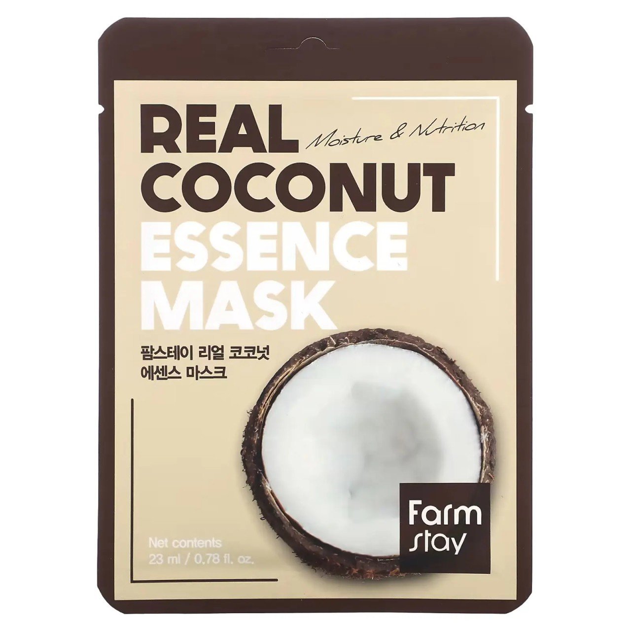 Maskë fytyre Farmstay Real Coconut Essence nga BASSKO – hidraton, ushqen dhe lë lëkurën të butë e të freskët.