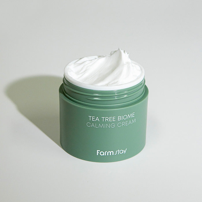 Farmstay Tea Tree Biome Calming Cream – krem qetësues dhe balancues me tea tree për lëkurë të ndjeshme nga Bassko.
