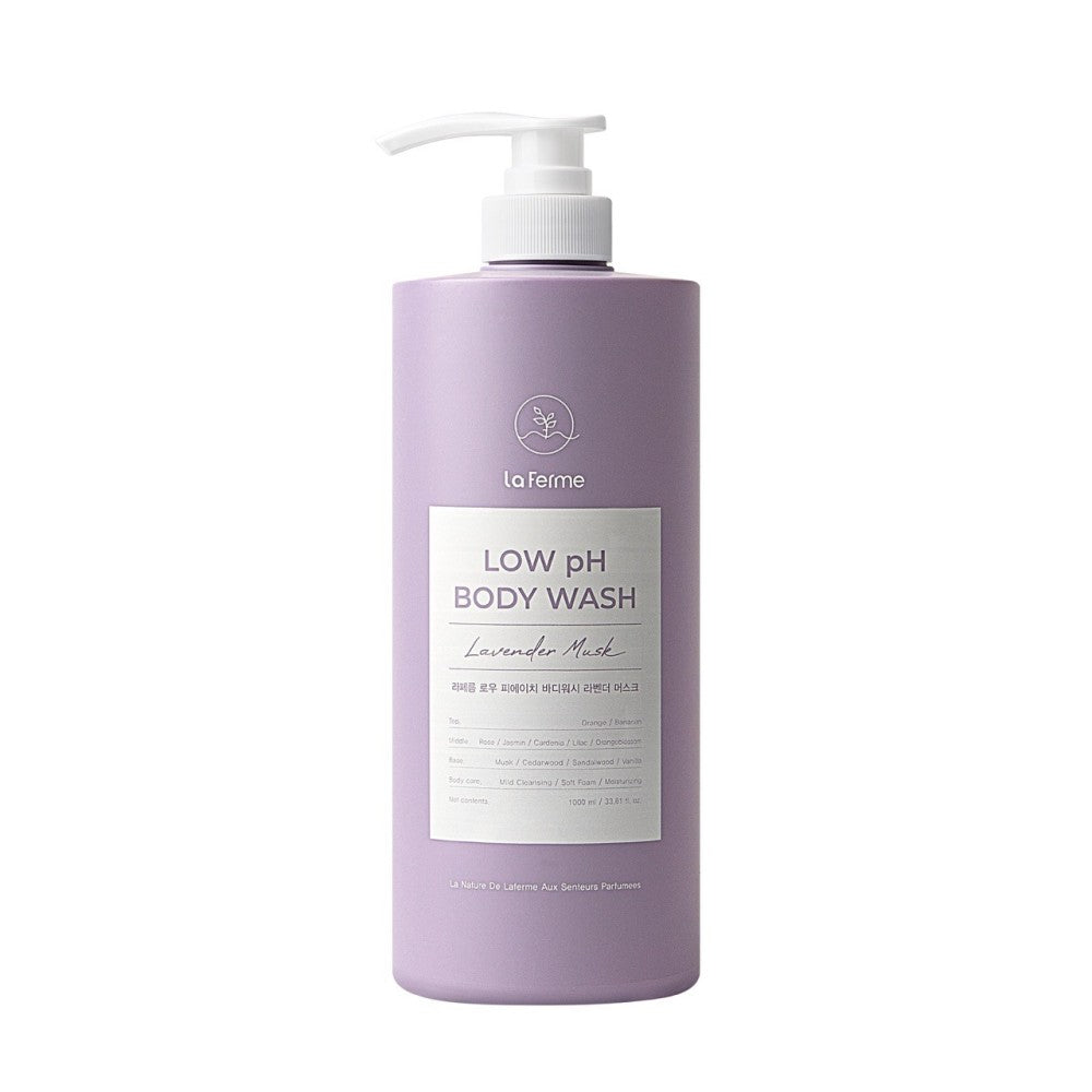 LaFerme Low pH Body Wash 1000ml (Lavender Musk, Pear & Freesia, Apple Mint) – xhel trupi me pH të ulët për pastrim të butë dhe aroma freskuese nga Bassko.