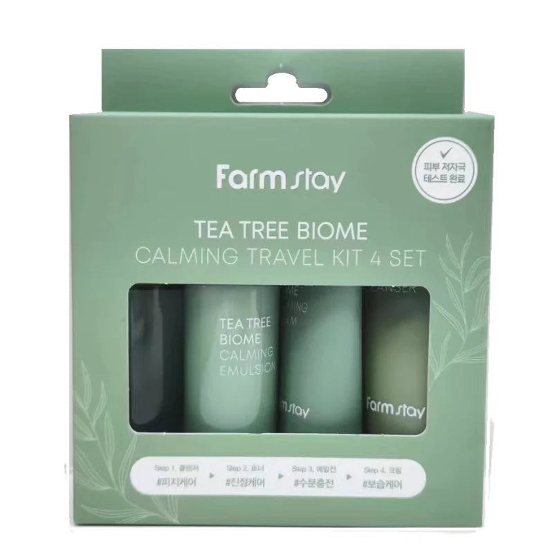 Farmstay - Tea Tree Biome Set Udhëtimi (Tonik, Emulsion, Pastrues pH i Ulët, Krem)